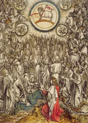 Das Lamm Gottes erscheint auf dem Berg Zion, 1498 (Farbholzschnitt)